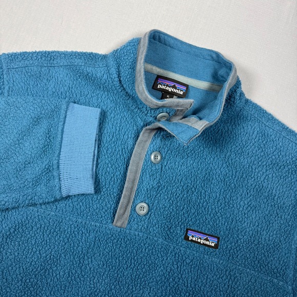 Patagonia Other - Patagonia Mens XL Blue Fleece Pullover Sweatshirt Mock Neck Button Pockets Logo